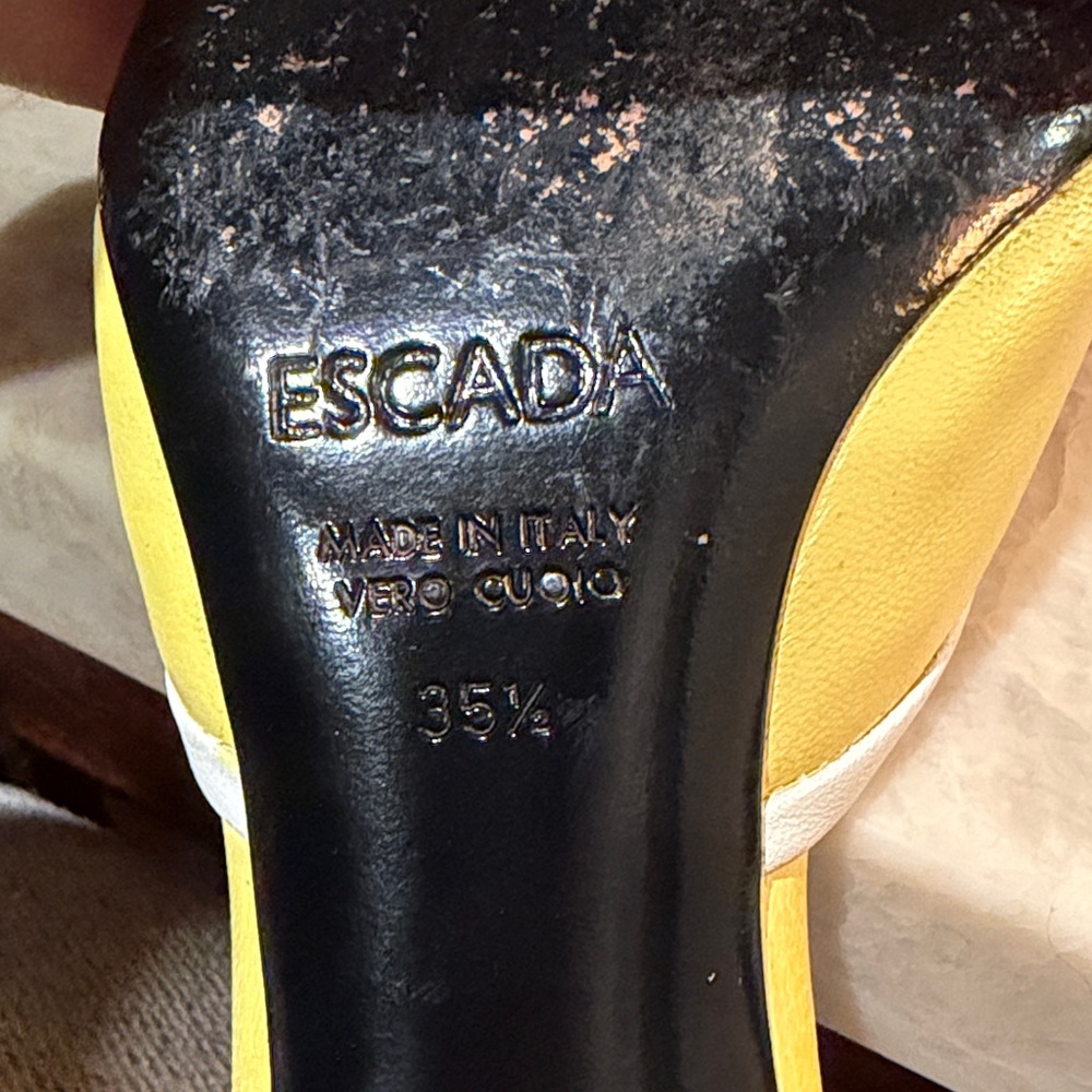 Escada Yellow Pointed Toe Slingback Heels - Picture 16 of 16